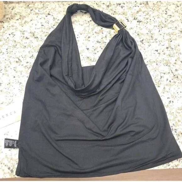BLENCA Halter Cowl Neck Open Back Stretch Top Black Size L - Picture 2 of 5